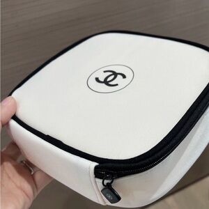 CHANEL Cream and Black Logo Pouch